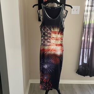 XYNC Clothing Flag Graphic Midi Dress-Body Shape-Rib Fabric-Soft & Stretchy